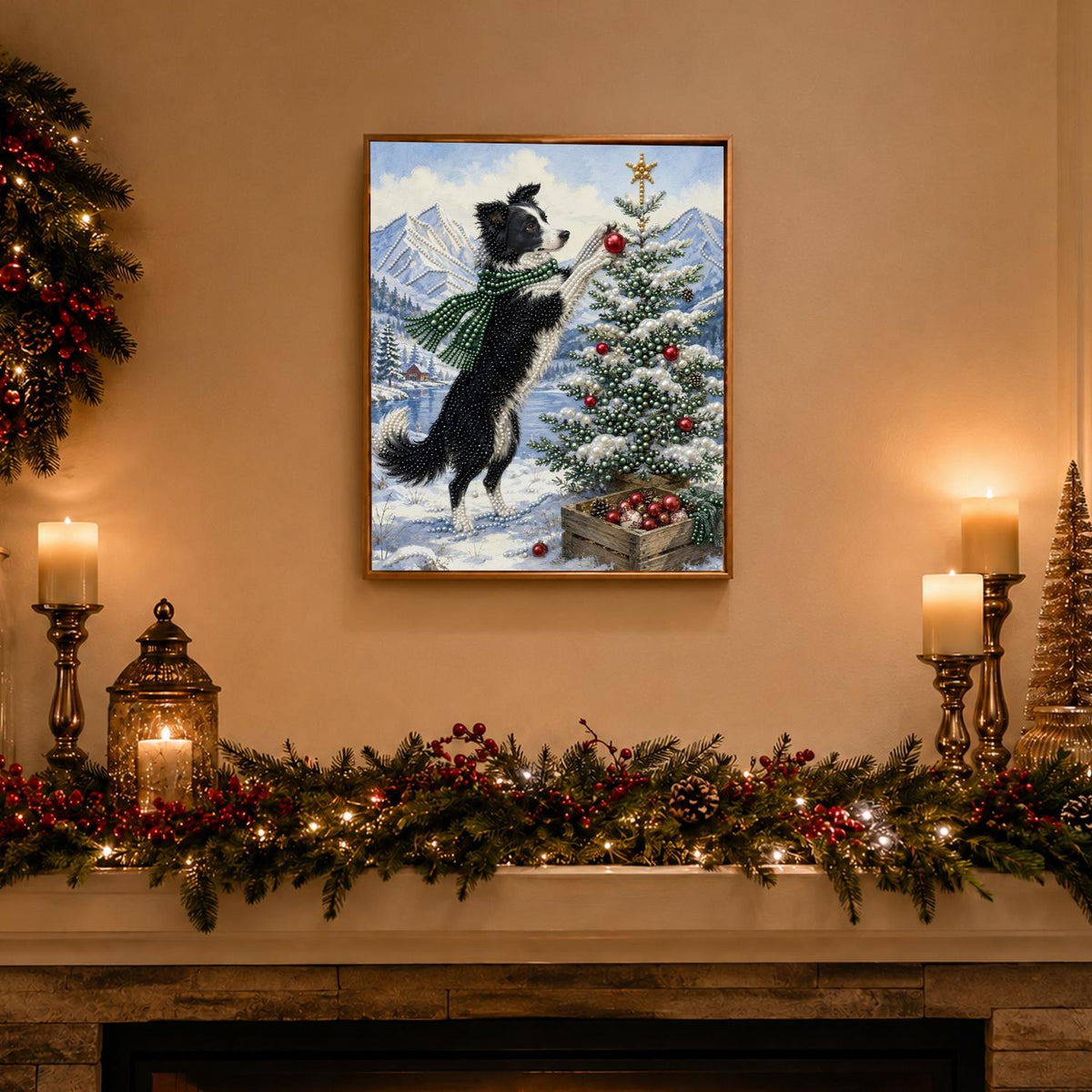 Border Collie Topping the Tree pearl painting – image 3