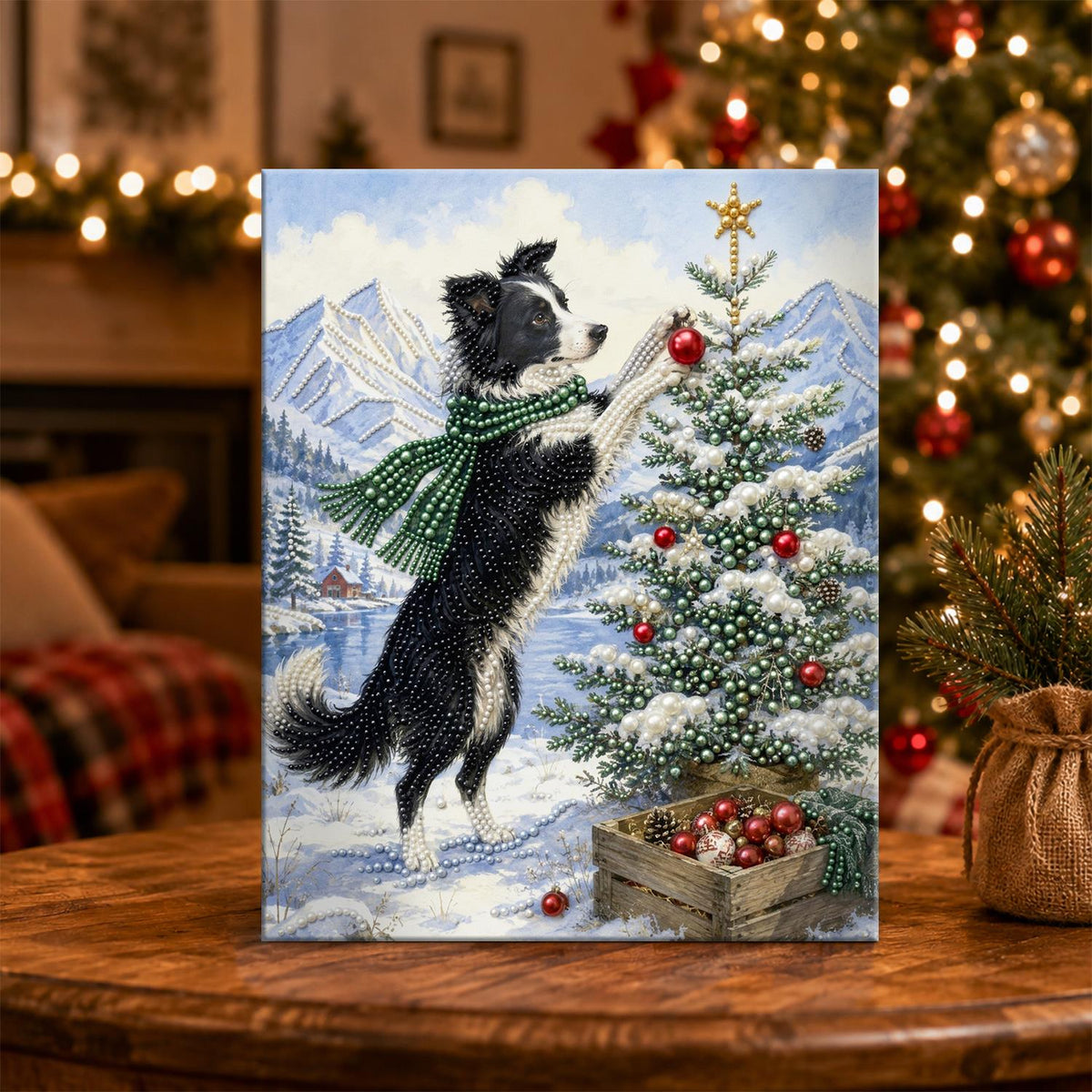 Border Collie Topping the Tree pearl painting – image 5