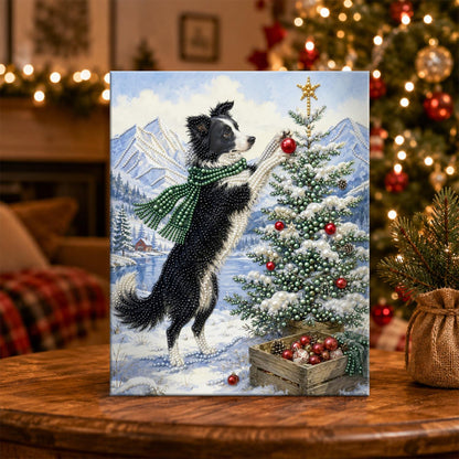 Border Collie Topping the Tree pearl painting – image 5