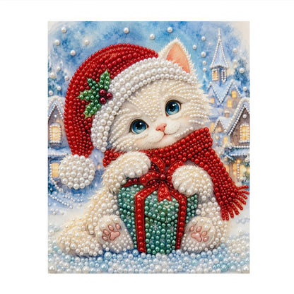 White Kitten Hugging a Gift pearl painting – image 11