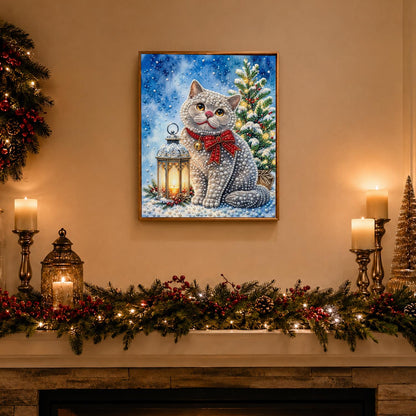 Grey Cat with a Plaid Bow pearl painting – image 3