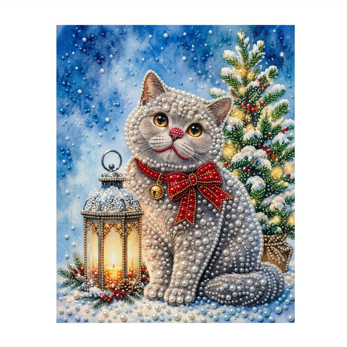 Grey Cat with a Plaid Bow pearl painting – image 11
