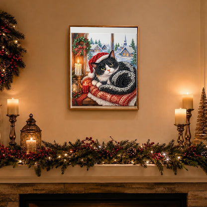 Tuxedo Cat on a Window Cushion pearl painting – image 3