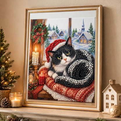 Tuxedo Cat on a Window Cushion pearl painting – image 4