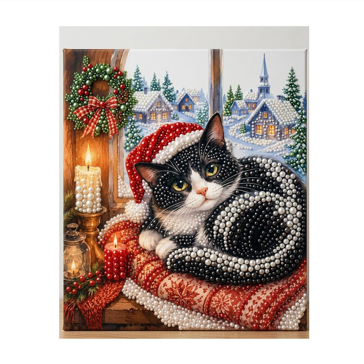 Tuxedo Cat on a Window Cushion pearl painting – image 11