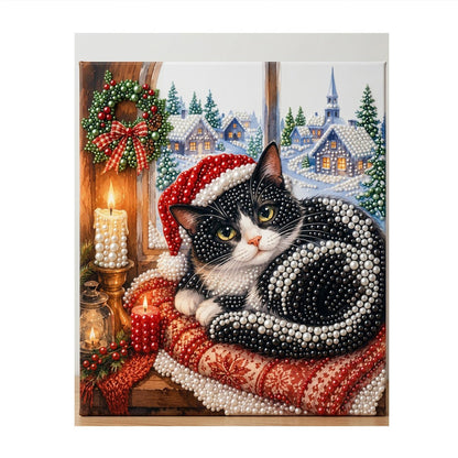 Tuxedo Cat on a Window Cushion pearl painting – image 11