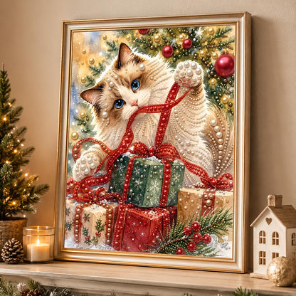 Fluffy Cat Tangled in Ribbon pearl painting – image 4