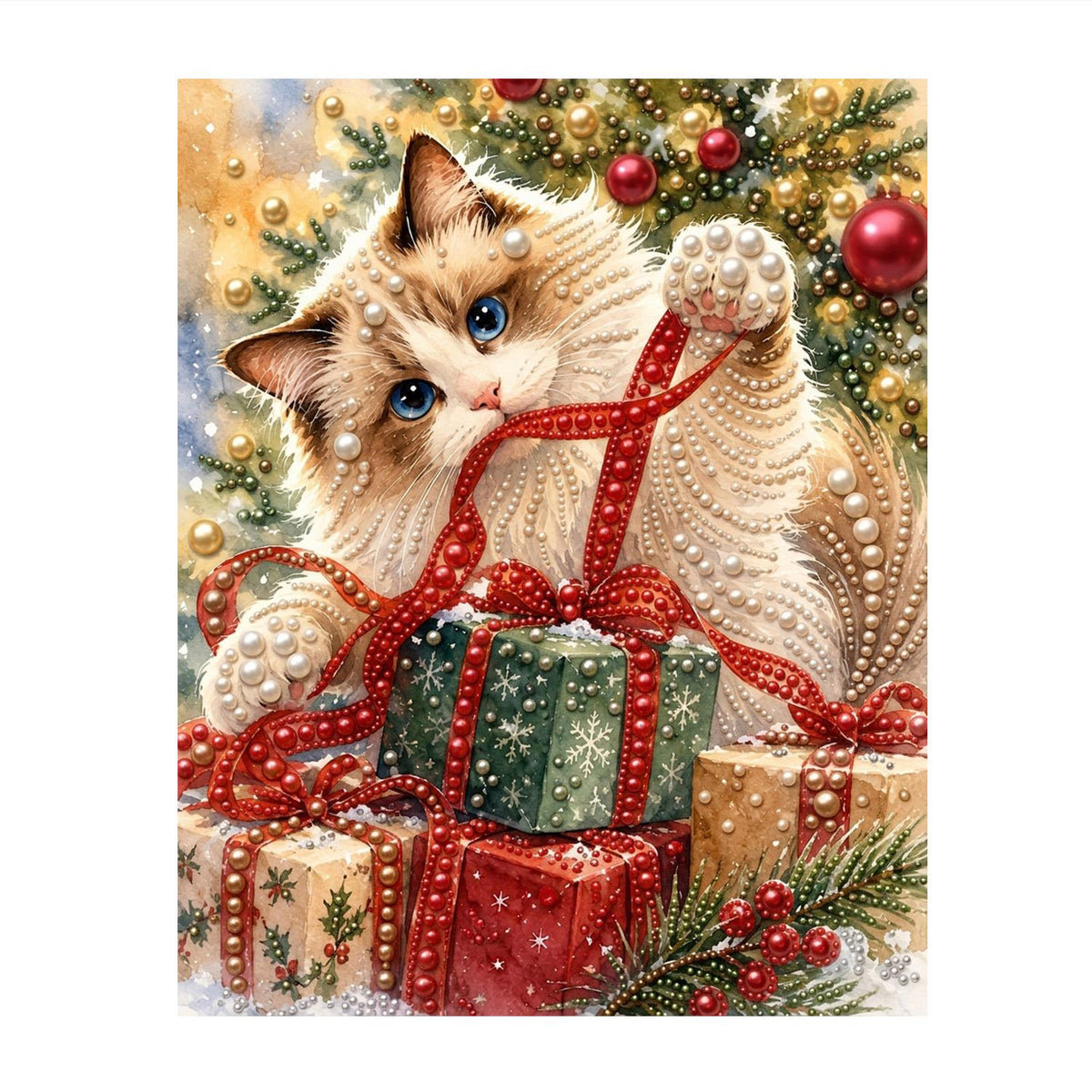 Fluffy Cat Tangled in Ribbon pearl painting – image 11