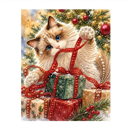 Fluffy Cat Tangled in Ribbon pearl painting – image 11
