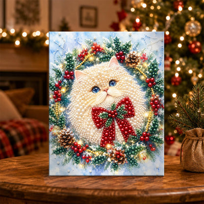 Bow-Tied Fluffy Cat Wreath pearl painting – image 5