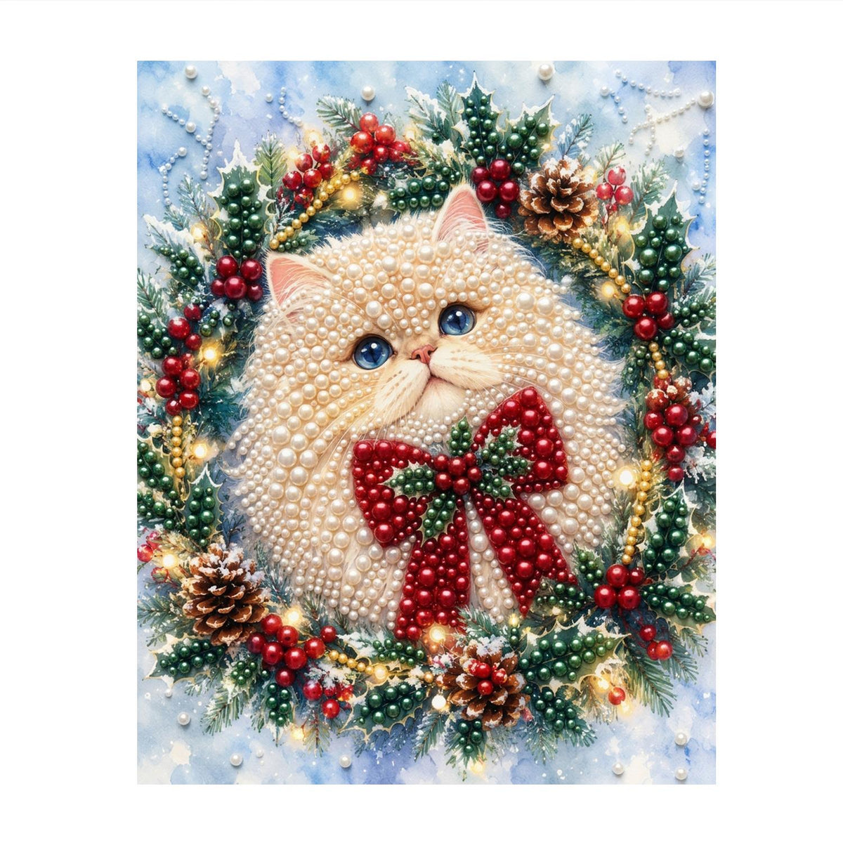 Bow-Tied Fluffy Cat Wreath pearl painting – image 11