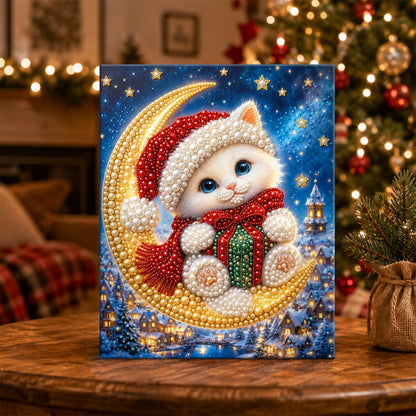 Moon-Riding Santa Hat Kitten pearl painting – image 5