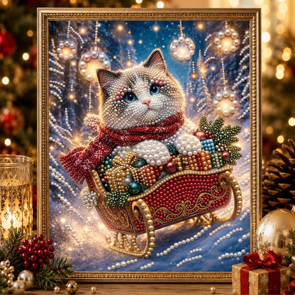 Blue-Eyed Cat's Sleigh Ride pearl painting – image 2
