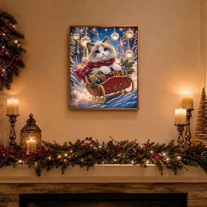 Blue-Eyed Cat's Sleigh Ride pearl painting – image 3