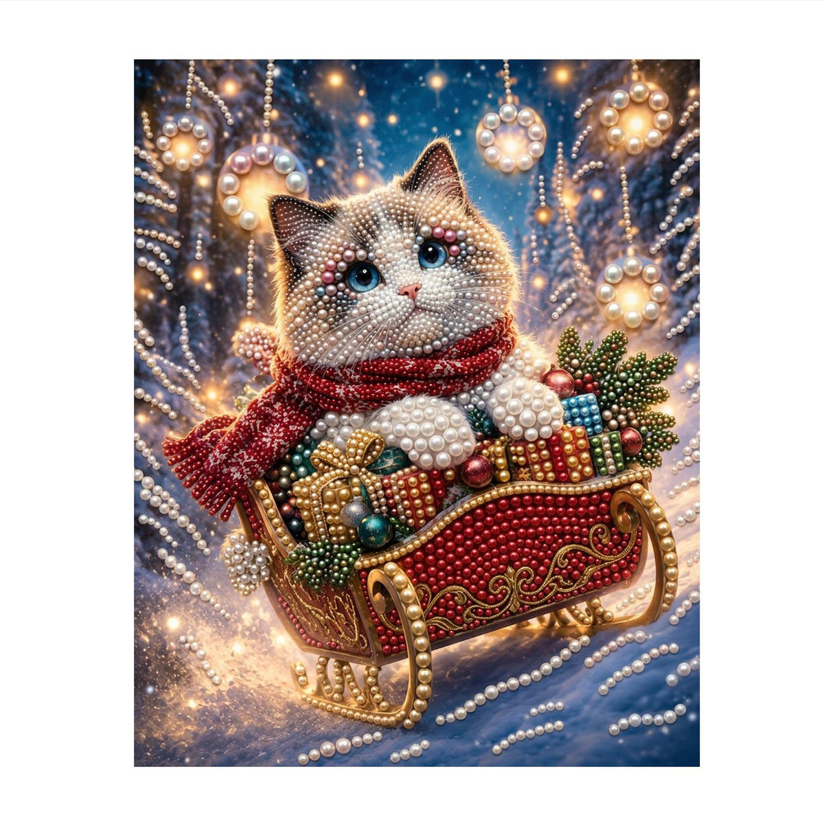 Blue-Eyed Cat's Sleigh Ride pearl painting – image 11