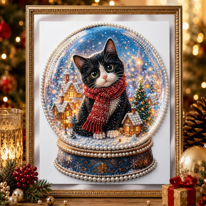 Tuxedo Kitten in a Snow Globe pearl painting – image 2