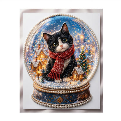 Tuxedo Kitten in a Snow Globe pearl painting – image 11