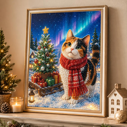 Calico Cat Under the Aurora pearl painting – image 4
