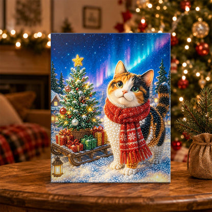 Calico Cat Under the Aurora pearl painting – image 5