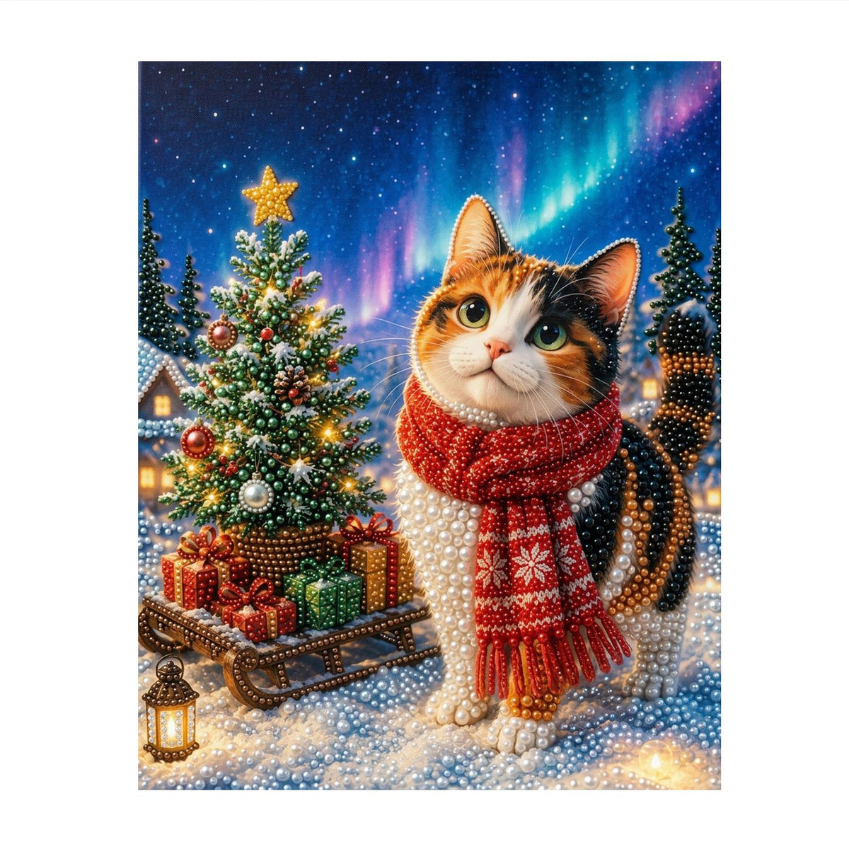 Calico Cat Under the Aurora pearl painting – image 11