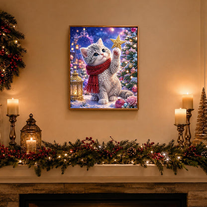 Grey Kitten Reaching for a Star pearl painting – image 3