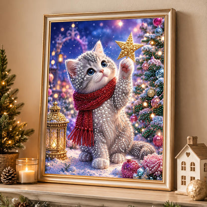 Grey Kitten Reaching for a Star pearl painting – image 4
