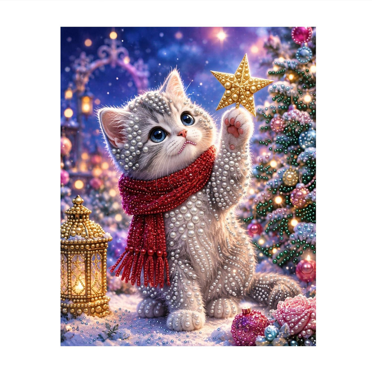 Grey Kitten Reaching for a Star pearl painting – image 11