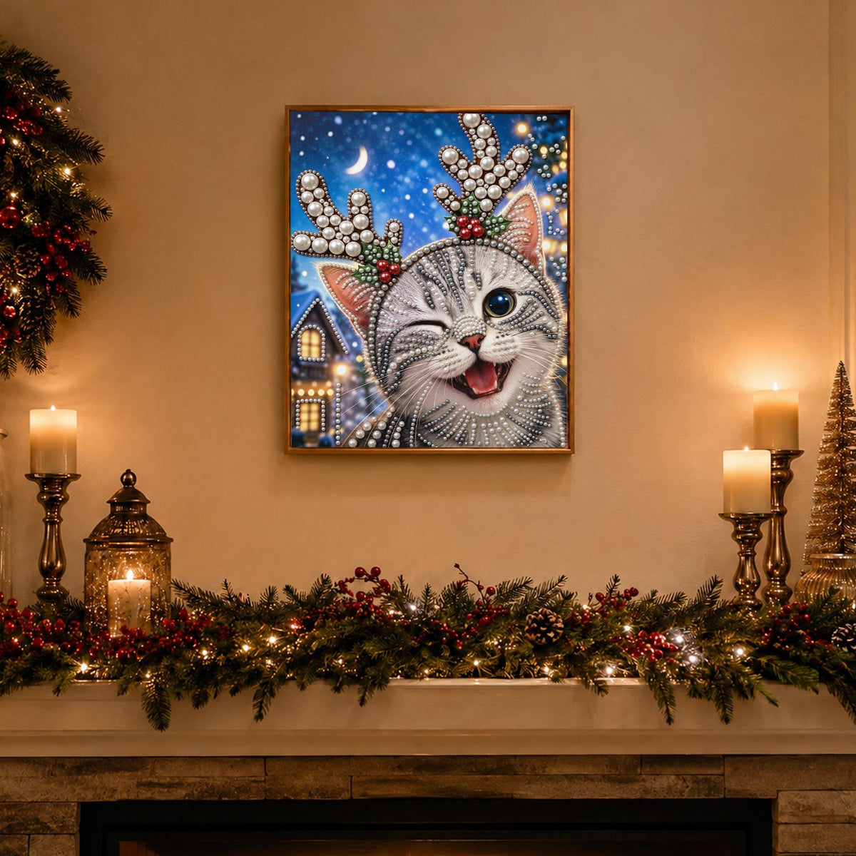 Winking Kitten in Antler Headband pearl painting – image 3