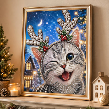 Winking Kitten in Antler Headband pearl painting – image 4