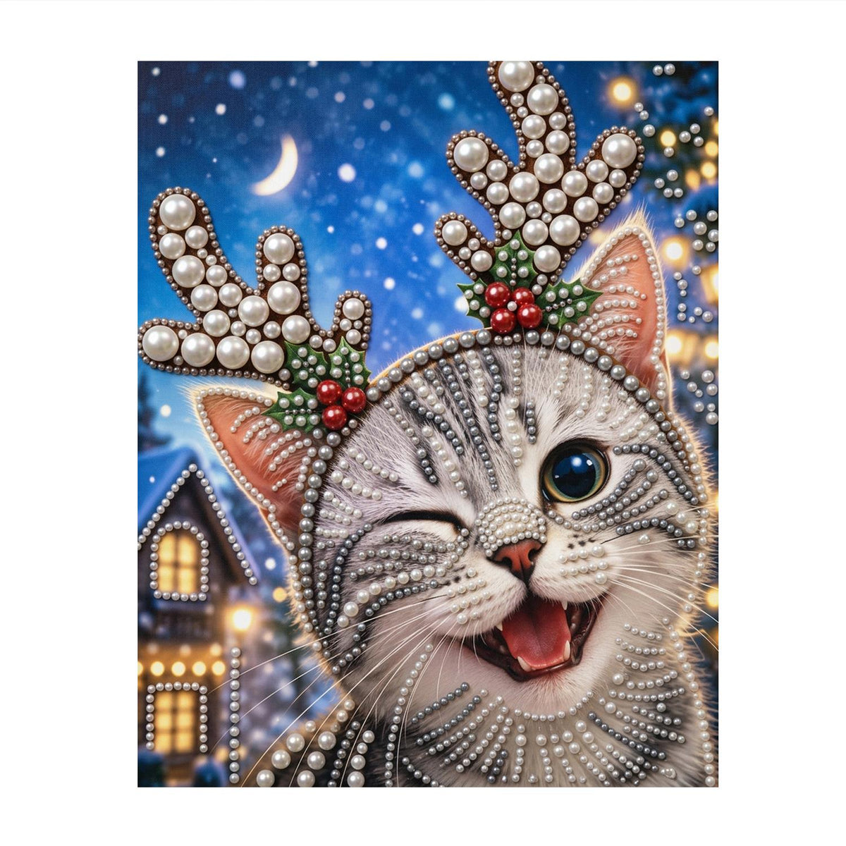 Winking Kitten in Antler Headband pearl painting – image 11