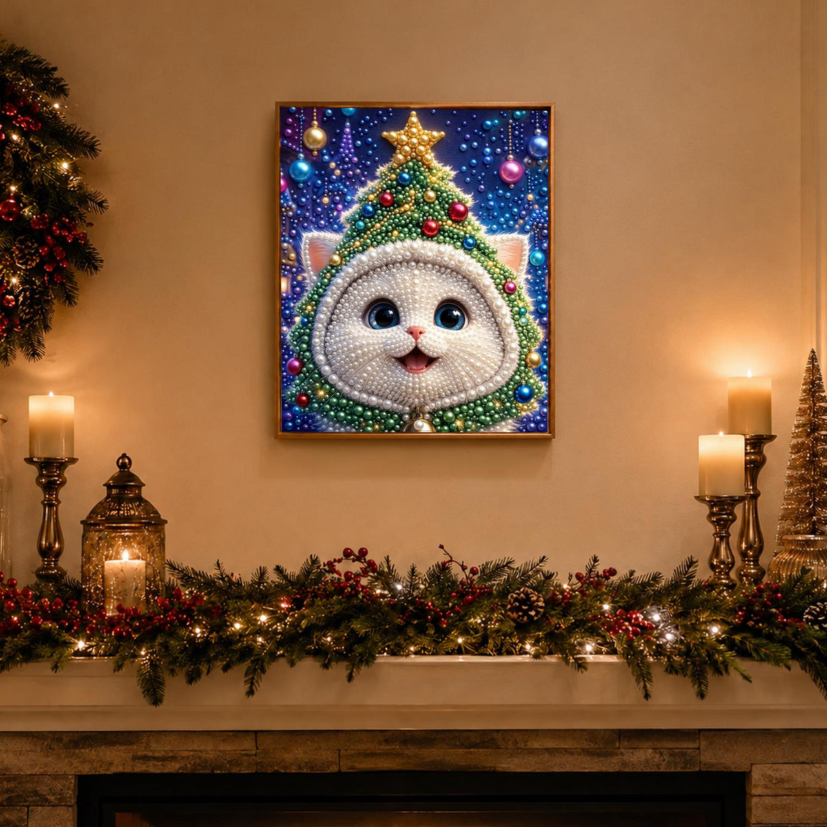 Kitten in a Christmas Tree Hood pearl painting – image 3