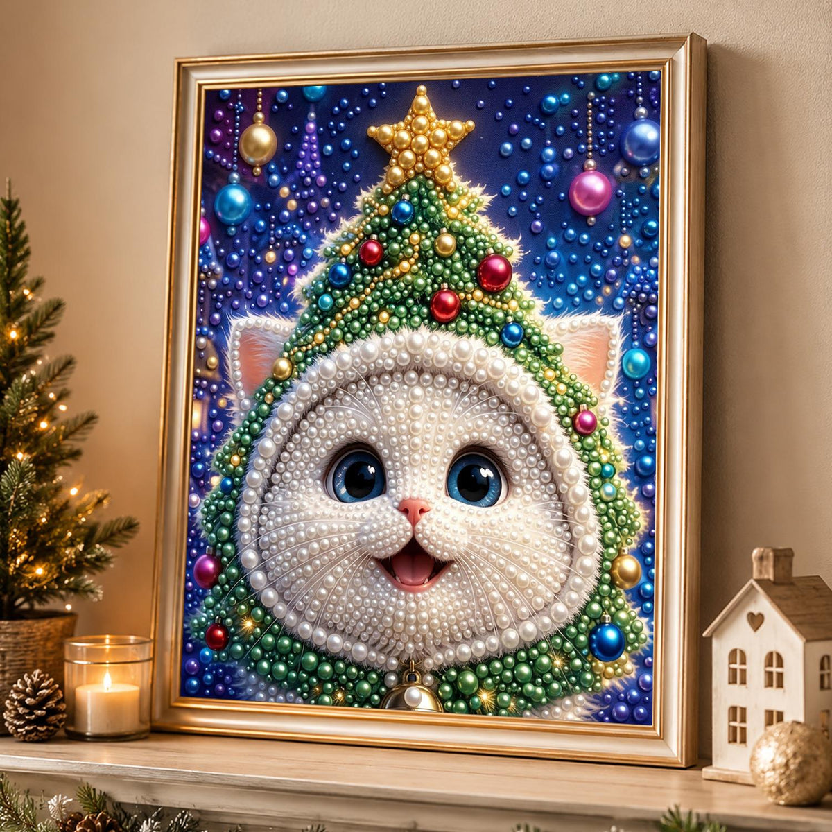 Kitten in a Christmas Tree Hood pearl painting – image 4
