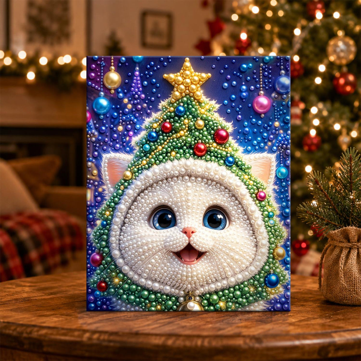 Kitten in a Christmas Tree Hood pearl painting – image 5