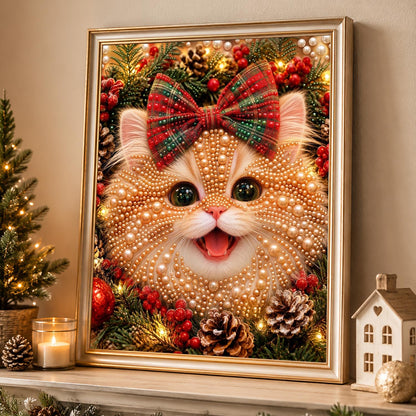 Ginger Kitten with a Tartan Bow pearl painting – image 4