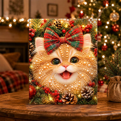 Ginger Kitten with a Tartan Bow pearl painting – image 5