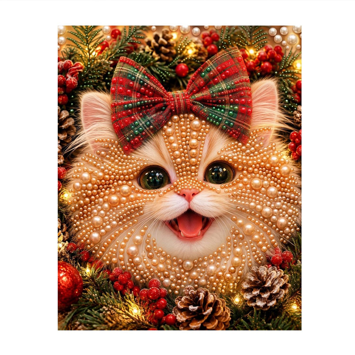 Ginger Kitten with a Tartan Bow pearl painting – image 11