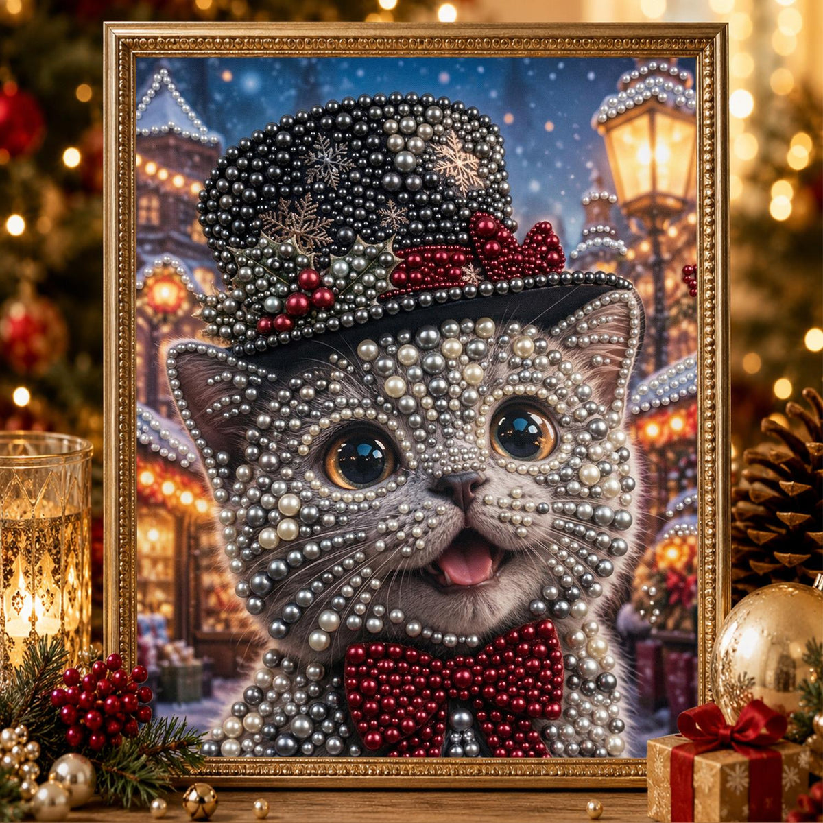 Top-Hat Kitten with a Bow Tie pearl painting – image 2