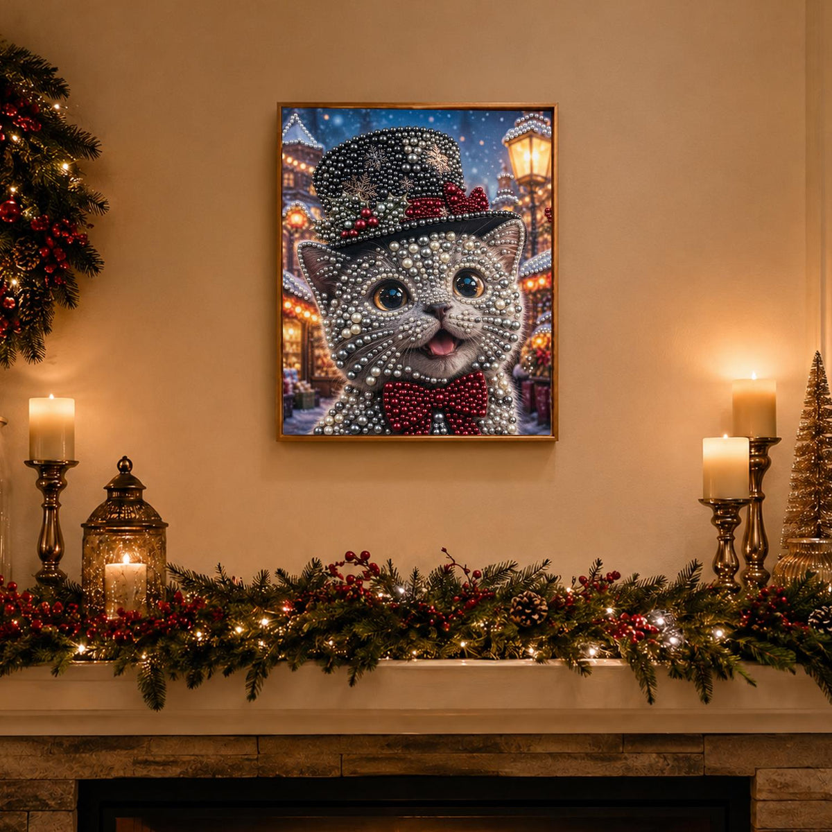 Top-Hat Kitten with a Bow Tie pearl painting – image 3