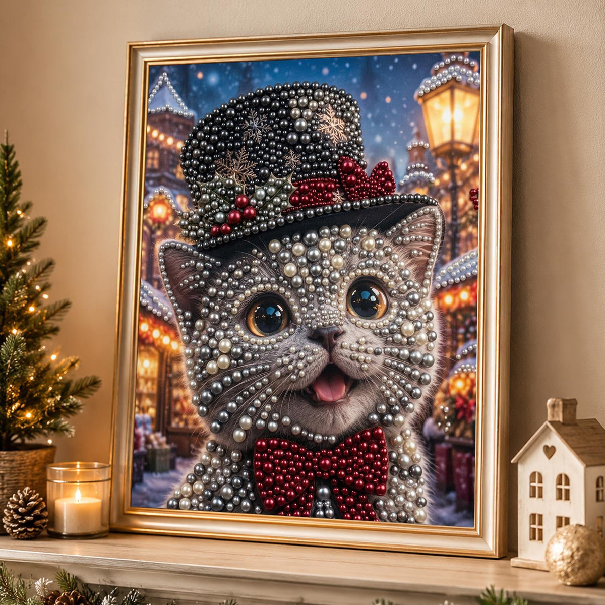 Top-Hat Kitten with a Bow Tie pearl painting – image 4