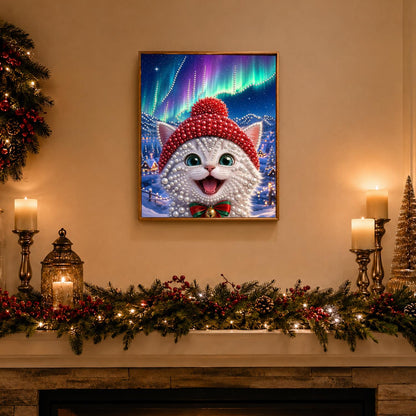 Northern Lights White Kitten pearl painting – image 3