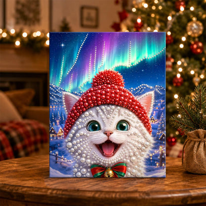 Northern Lights White Kitten pearl painting – image 5