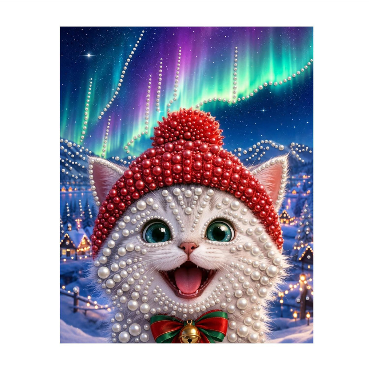 Northern Lights White Kitten pearl painting – image 11