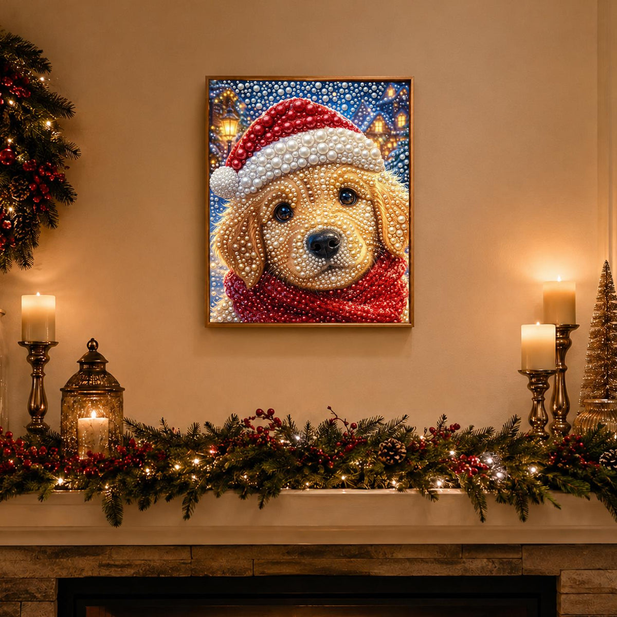 Golden Pup in a Red Scarf pearl painting – image 3