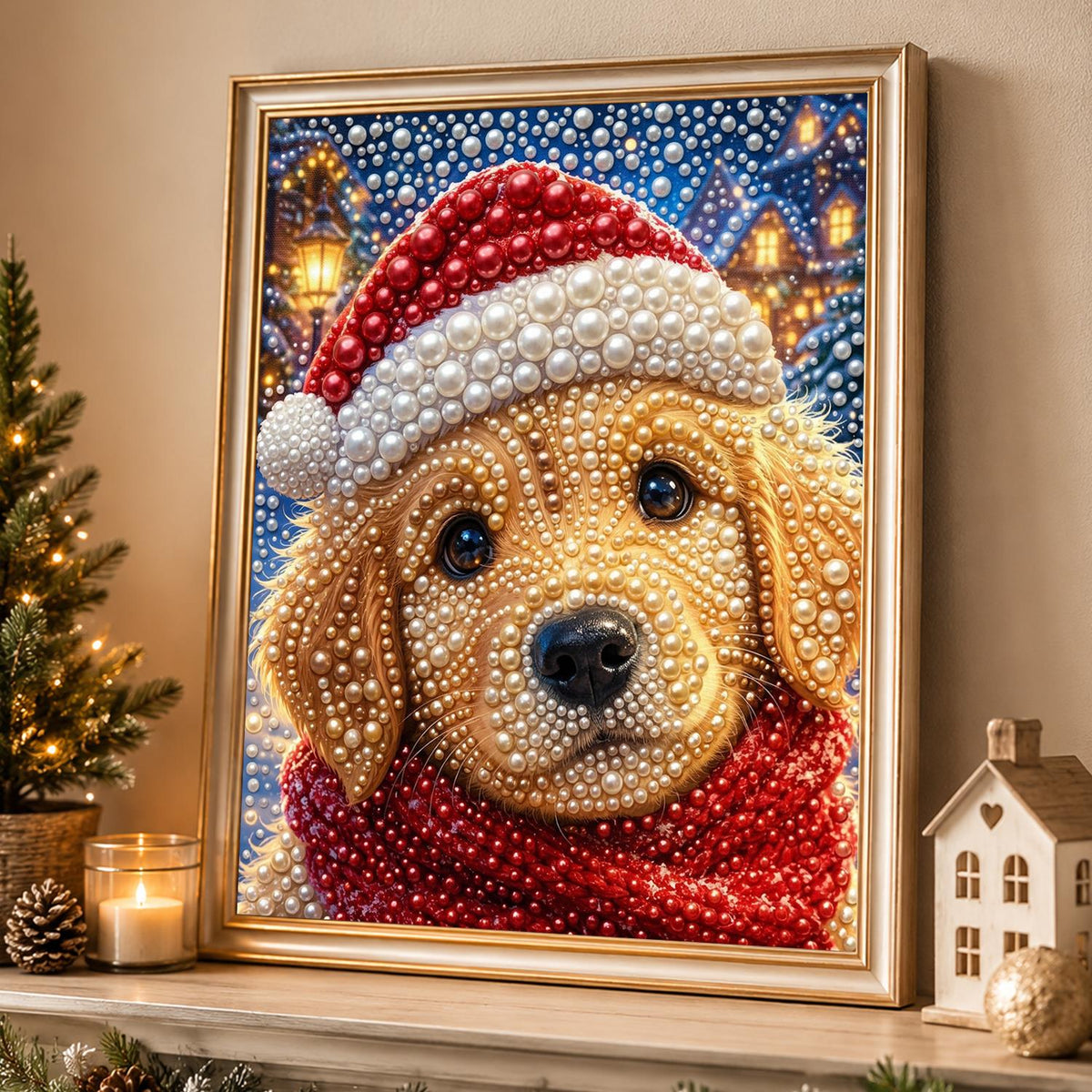 Golden Pup in a Red Scarf pearl painting – image 4