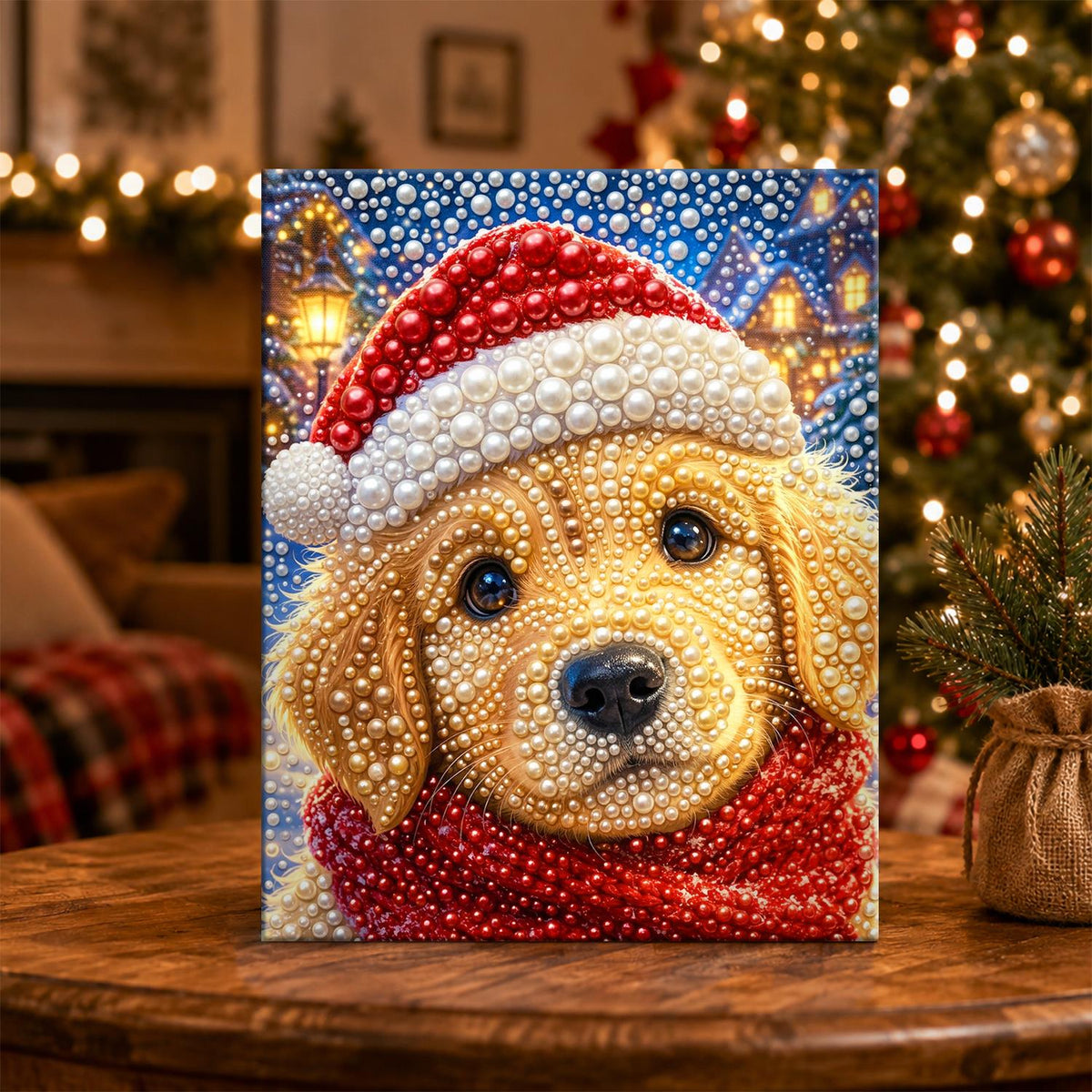Golden Pup in a Red Scarf pearl painting – image 5
