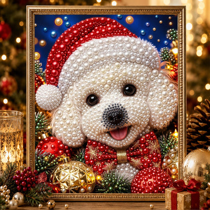 Bichon in a Santa Hat pearl painting – image 2