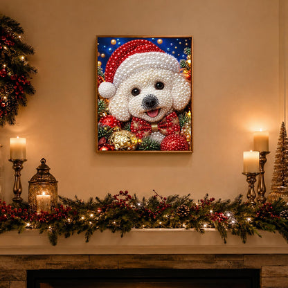 Bichon in a Santa Hat pearl painting – image 3