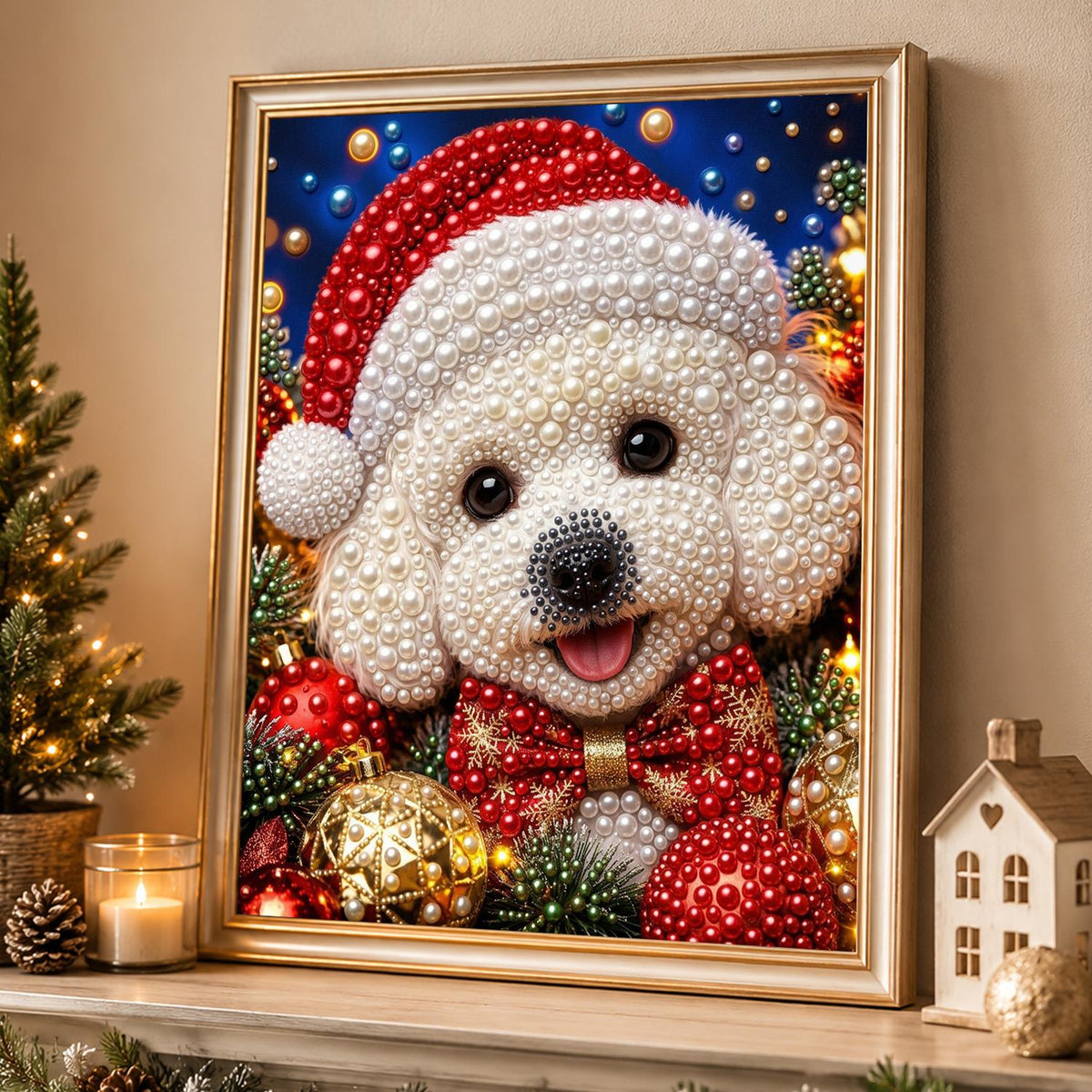 Bichon in a Santa Hat pearl painting – image 4