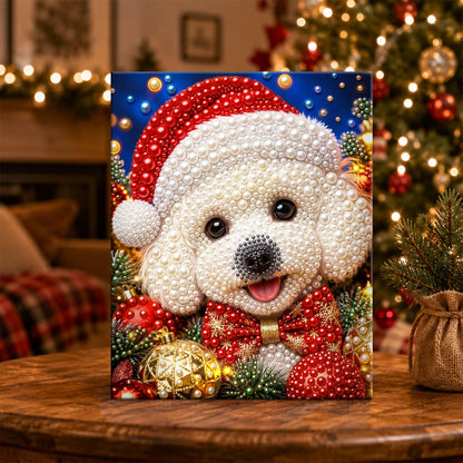 Bichon in a Santa Hat pearl painting – image 5
