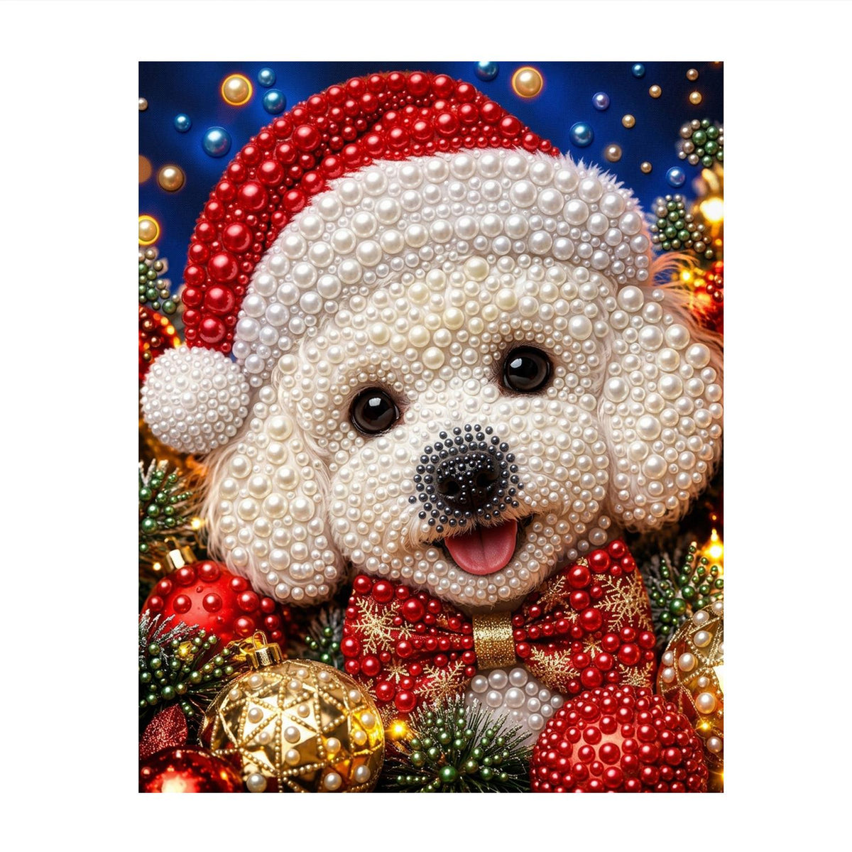 Bichon in a Santa Hat pearl painting – image 11